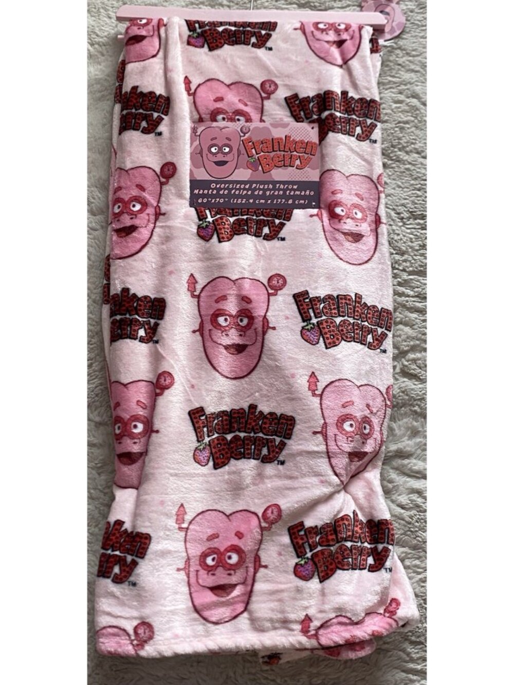 Franken Berry Monsters Cereal Pink Oversized Plush Throw Blanket 60” X 70” NEW